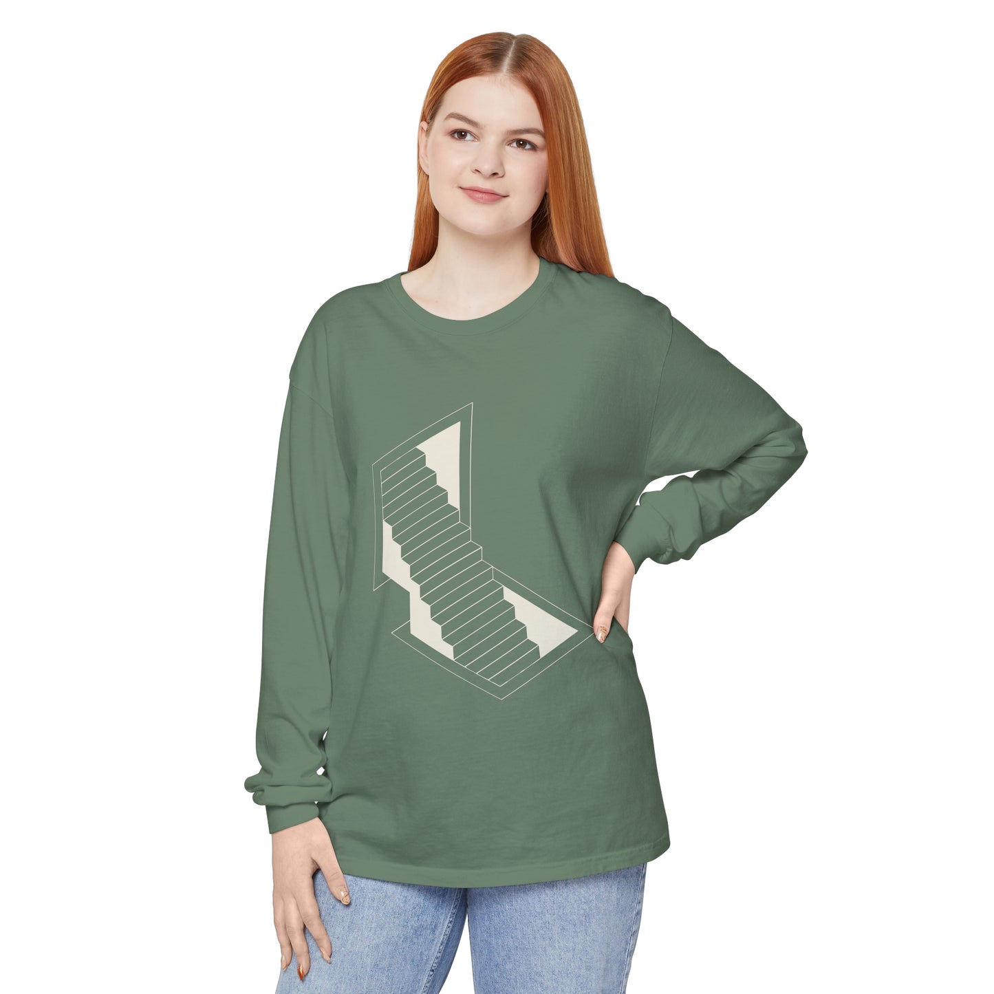 Unisex Garment-dyed Long Sleeve T-Shirt | stairs