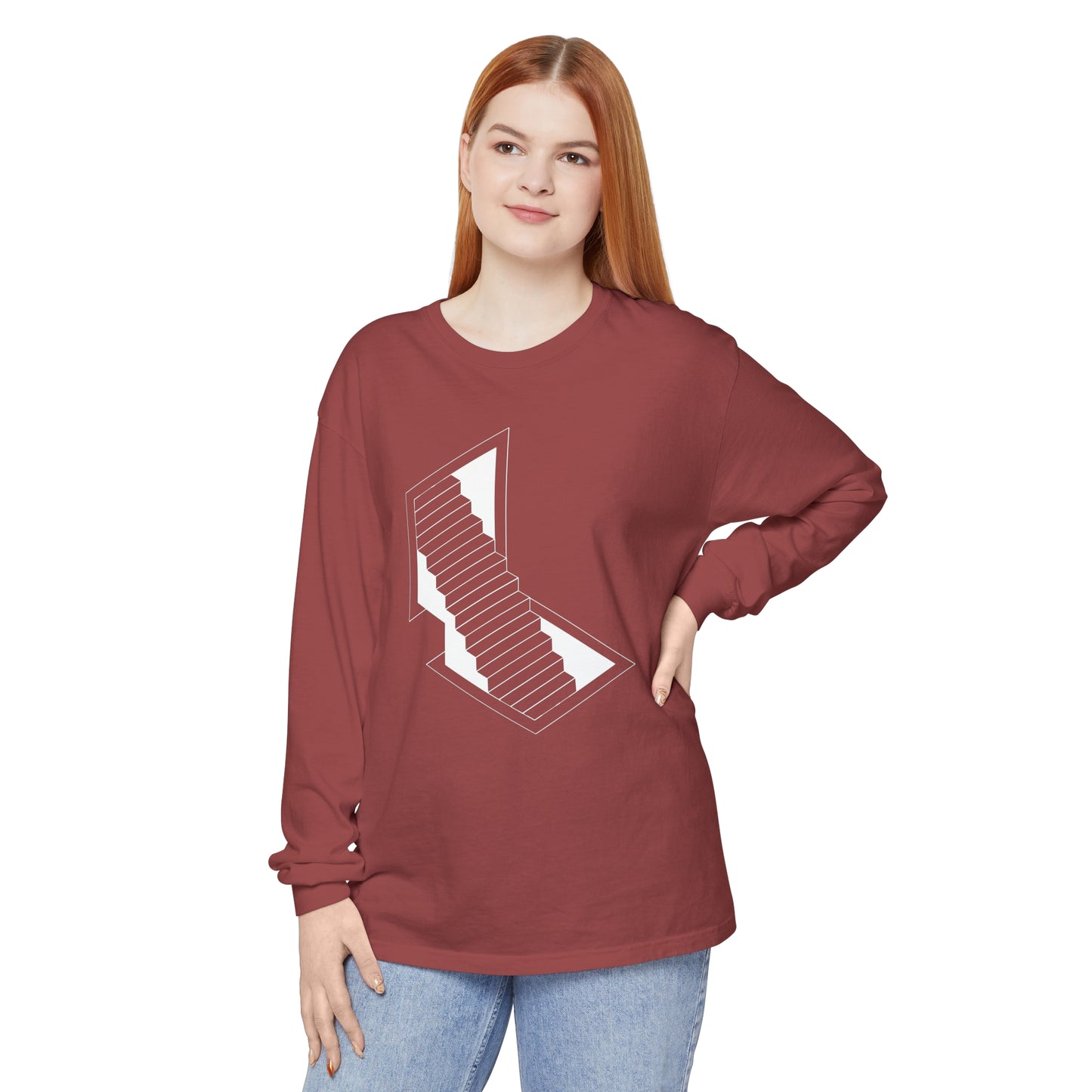 Unisex Garment-dyed Long Sleeve T-Shirt | stairs