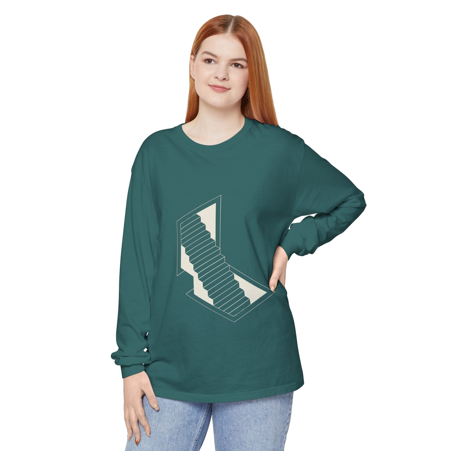 Unisex Garment-dyed Long Sleeve T-Shirt | stairs