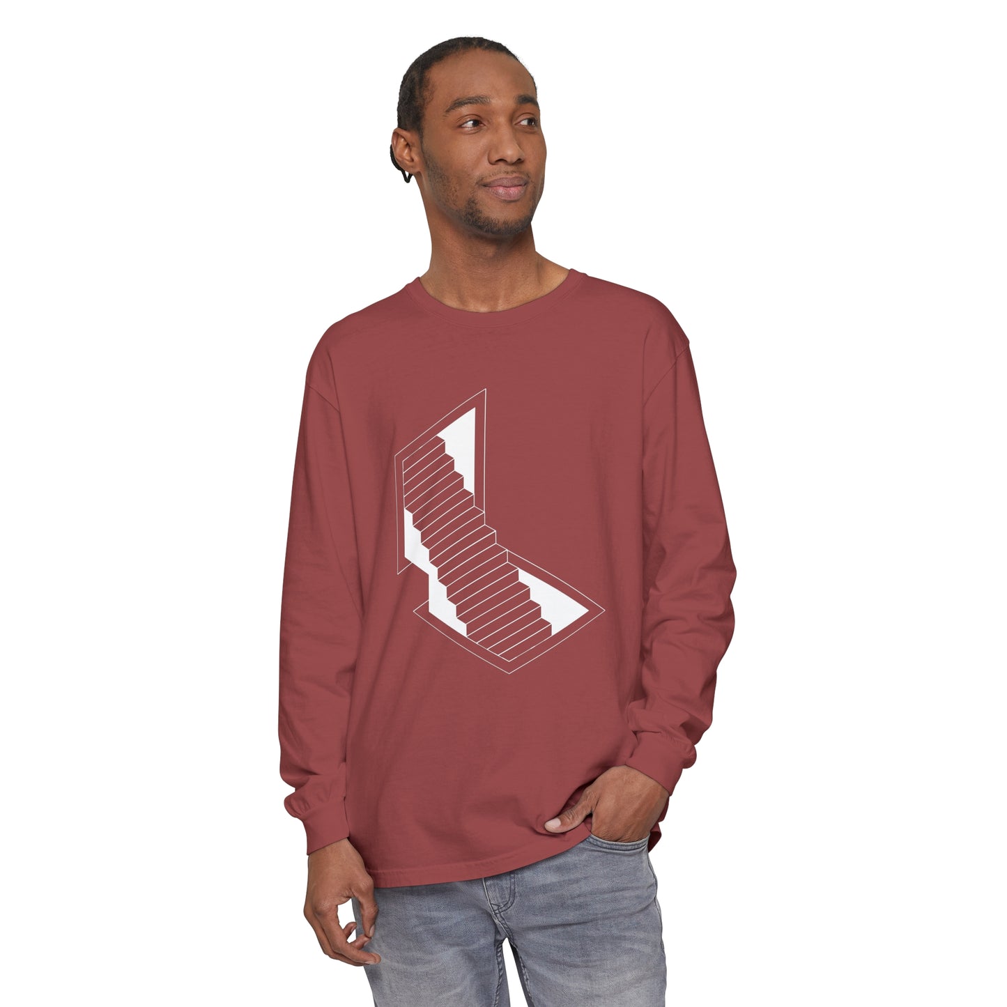 Unisex Garment-dyed Long Sleeve T-Shirt | stairs