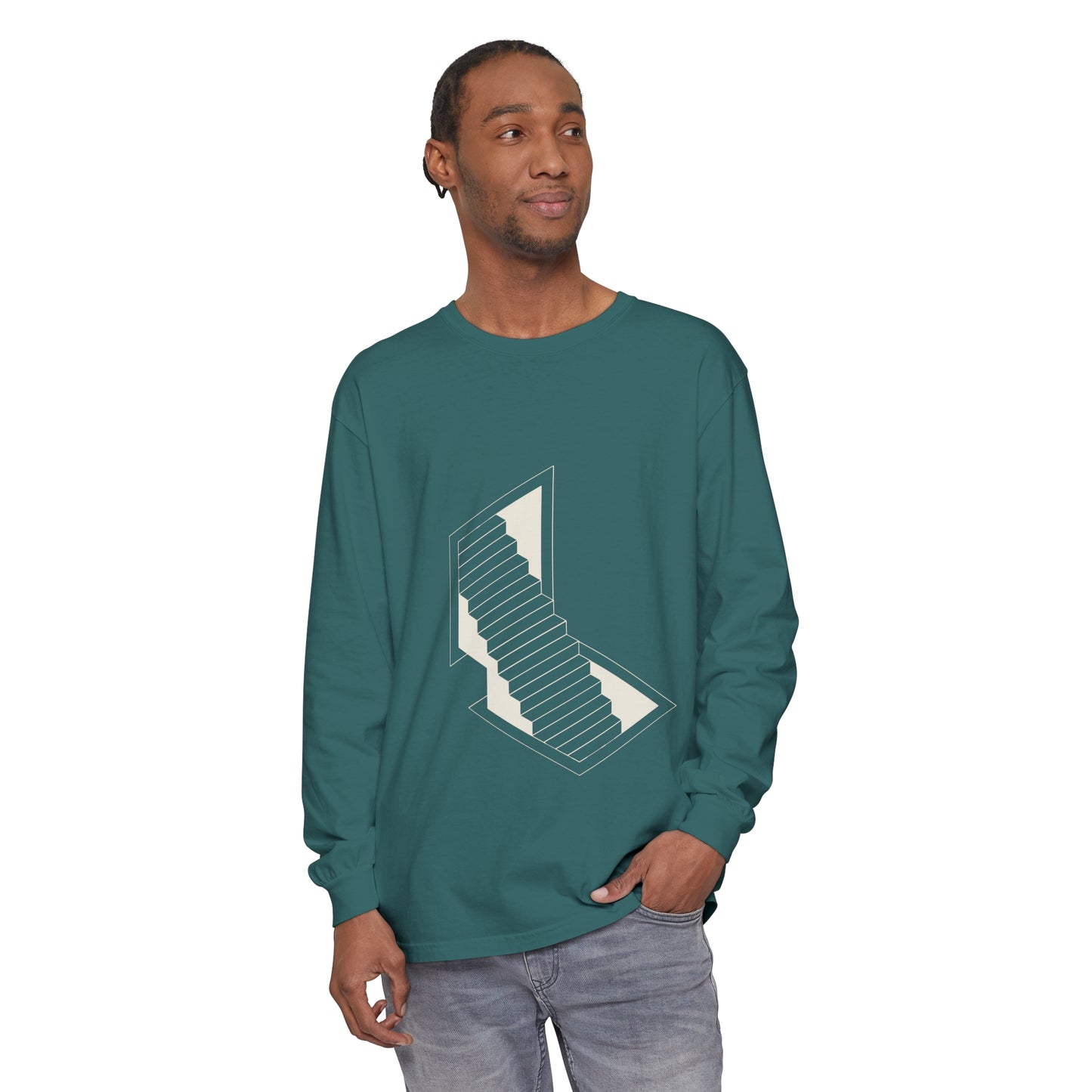 Unisex Garment-dyed Long Sleeve T-Shirt | stairs